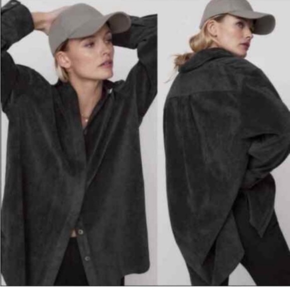 ZARA button down gray Corduroy oversized shirt size M - Picture 3 of 7